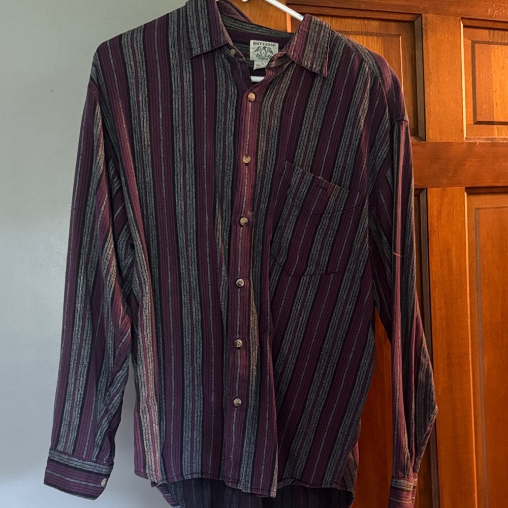 VINTAGE Striped Burgundy and Gray Men's Shirt